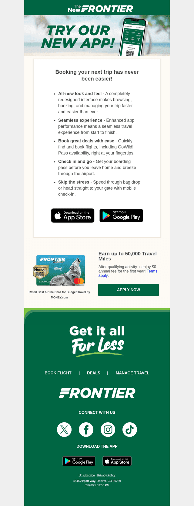 Frontier Airlines email from Wed, May 28, 2025
