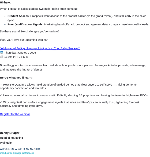 Walnut email from Thu, May 29, 2025