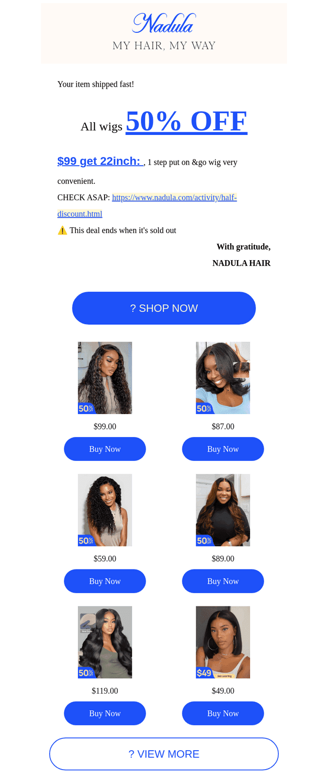 Nadula Hair email from Fri, May 30, 2025