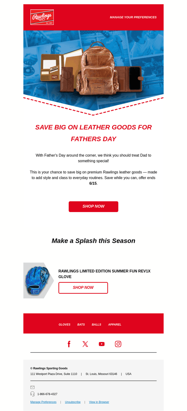 Rawlings Sporting Goods email from Thu, Jun 5, 2025