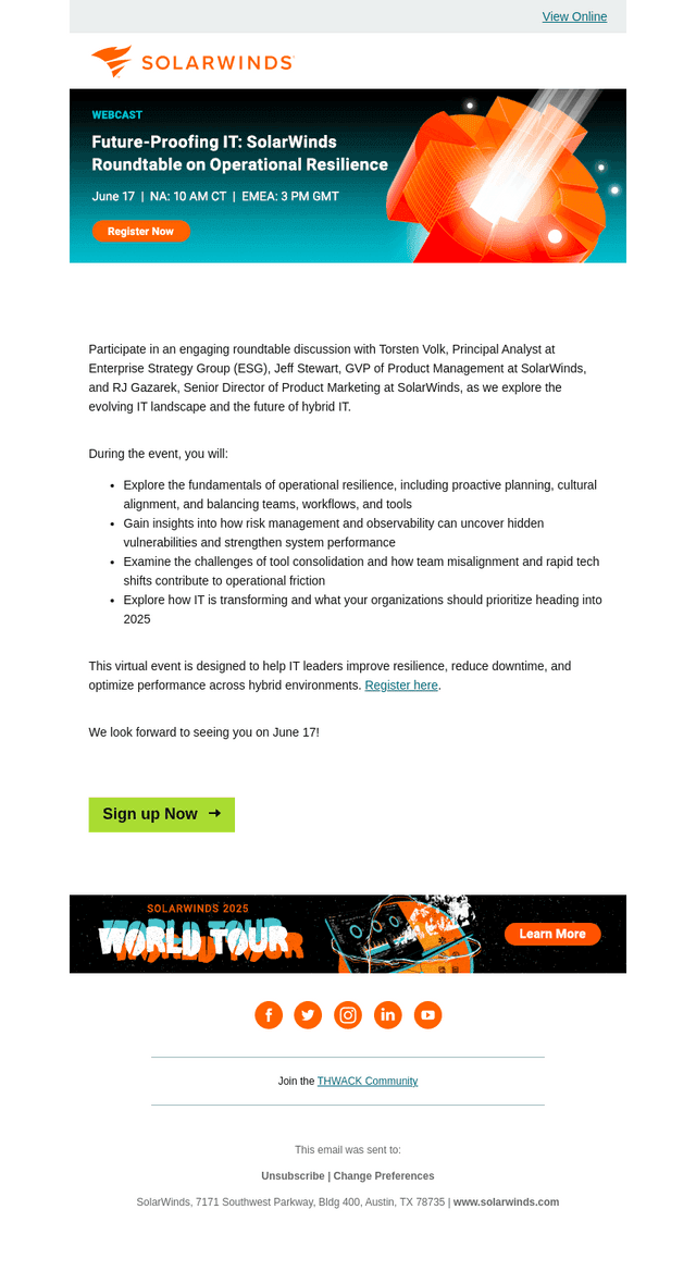 Webcast Invitation - Future-Proofing IT: SolarWinds Roundtable on Operational Resilience