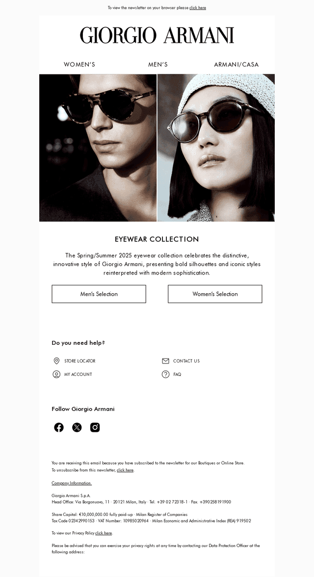 Explore the Giorgio Armani eyewear collection