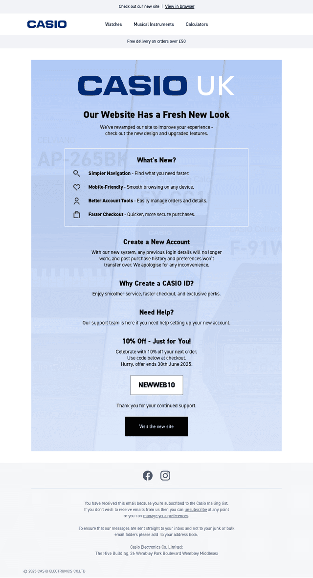Casio email from Sat, Jun 7, 2025