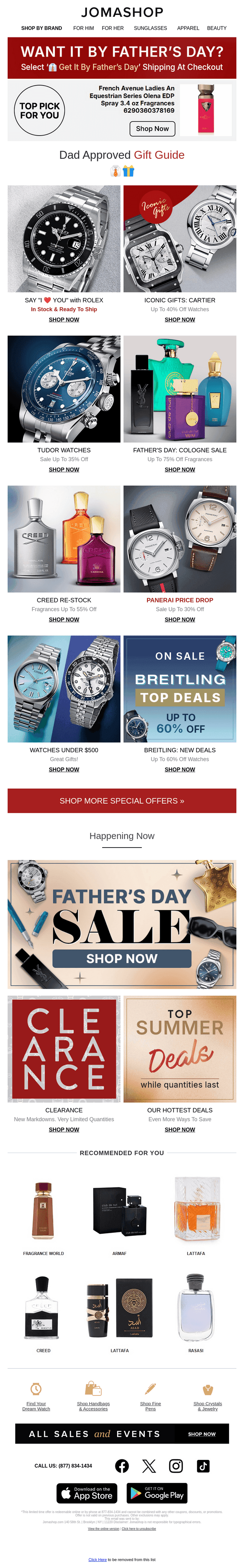 Jomashop email from Sun, Jun 8, 2025