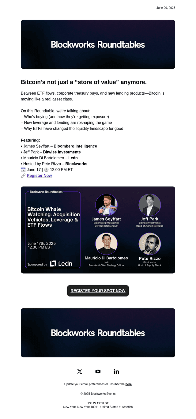 Blockworks email from Mon, Jun 9, 2025