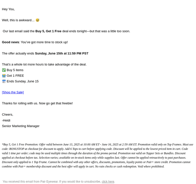 Pair Eyewear email from Fri, Jun 13, 2025
