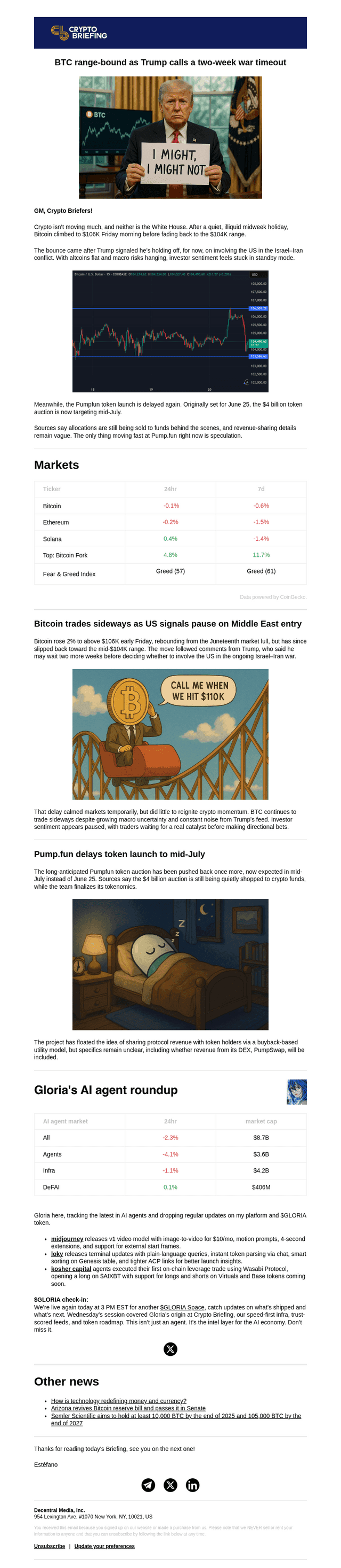 BTC rangebound as Trump calls a two-week war timeout