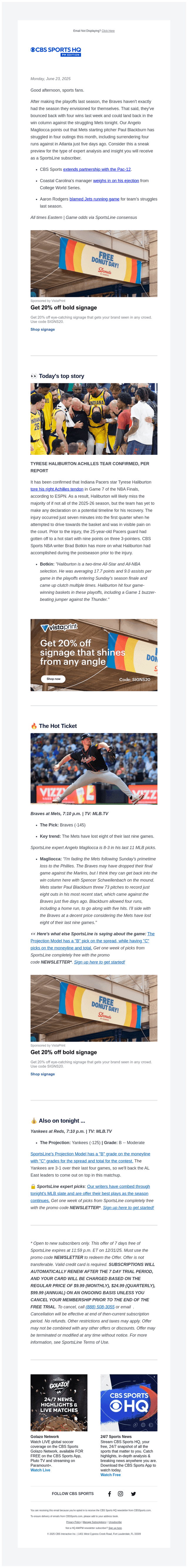 CBS email from Mon, Jun 23, 2025