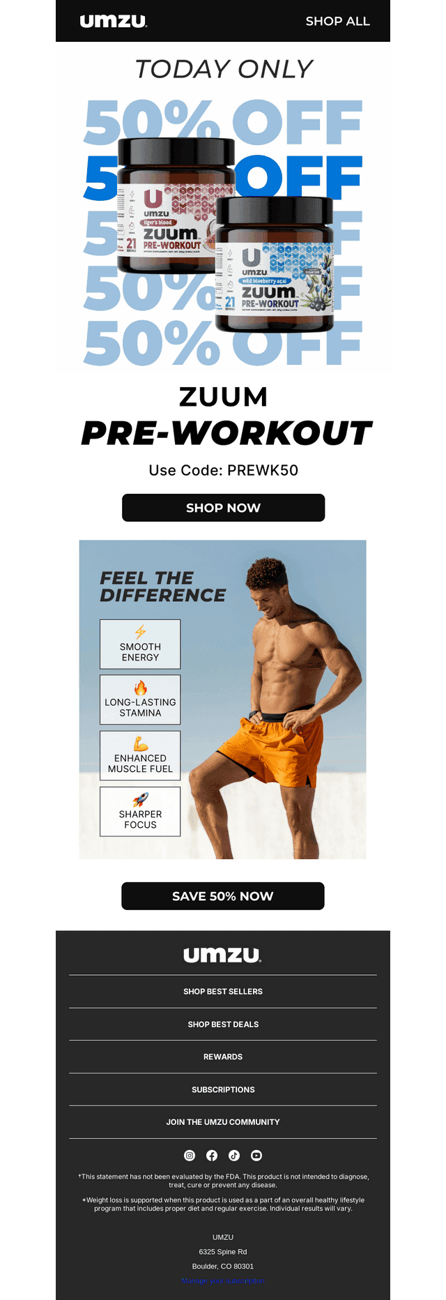 Today Only: 50% Off Pre-Workout
