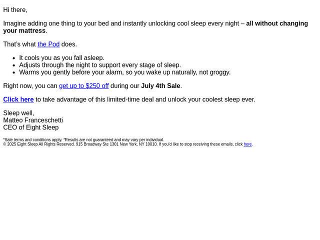 Eight Sleep email from Sun, Jun 29, 2025