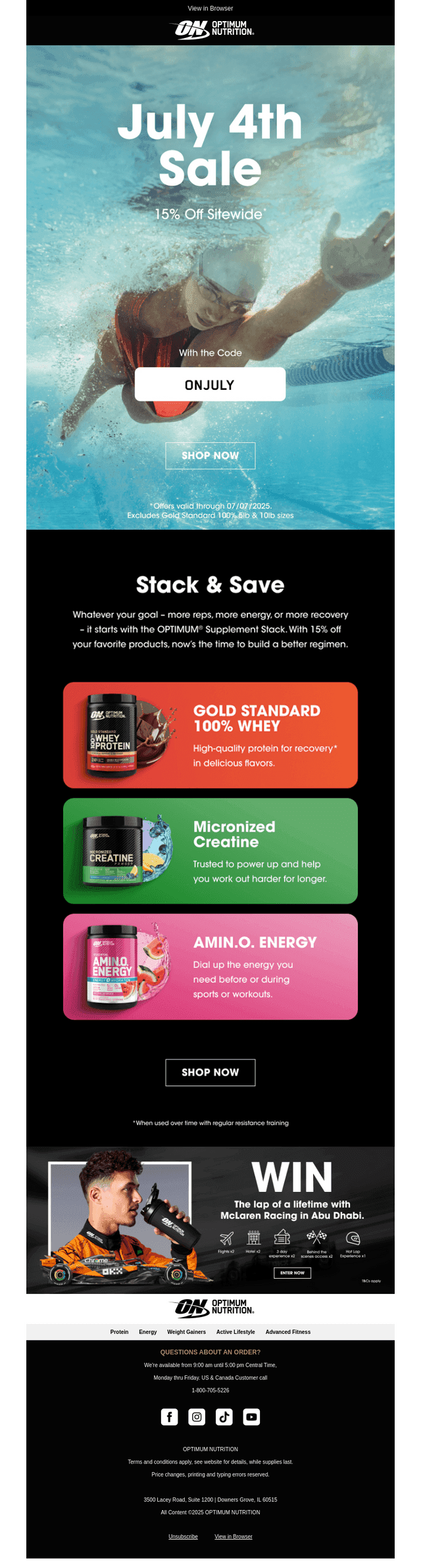 Optimum Nutrition email from Tue, Jul 1, 2025