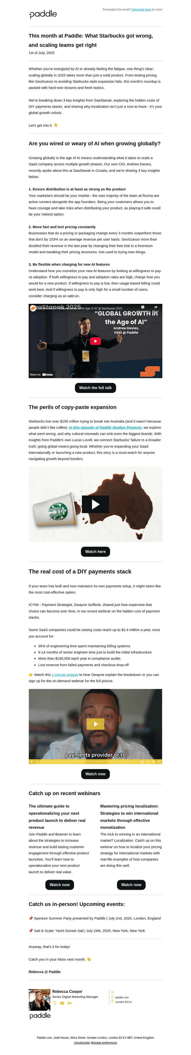 Scaling globally? Avoid Starbucks' $100M mistake (Paddle Roundup #5)