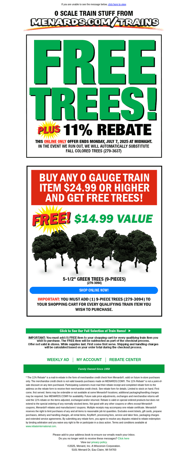 FREE Trees with O Gauge Purchase!