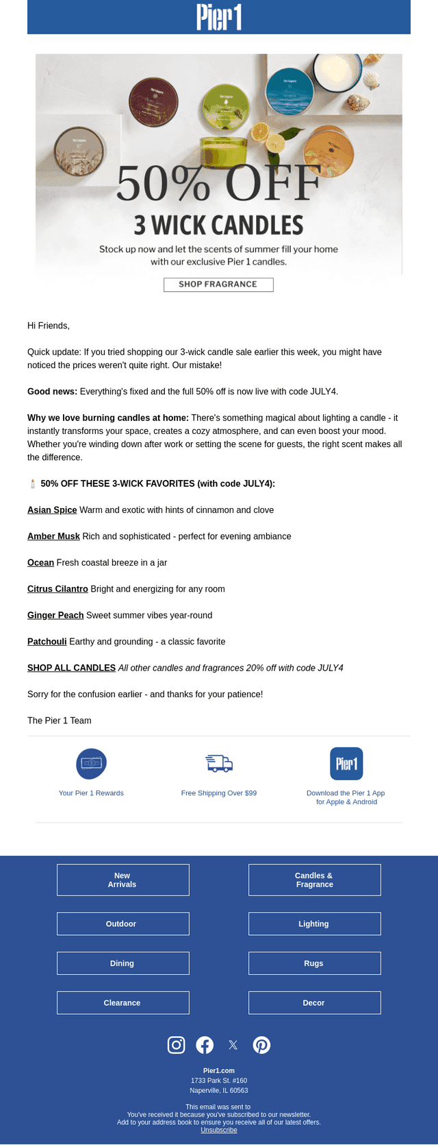Pier 1 email from Thu, Jul 3, 2025