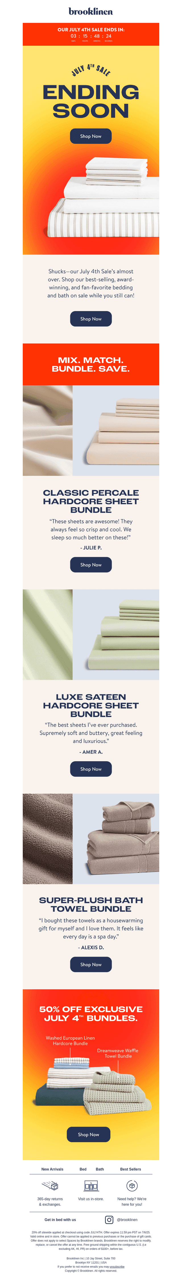 Brooklinen email from Thu, Jul 3, 2025
