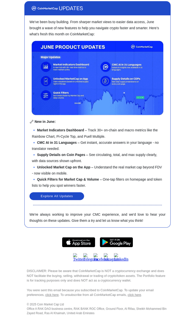 CoinMarketCap email from Sun, Jul 6, 2025