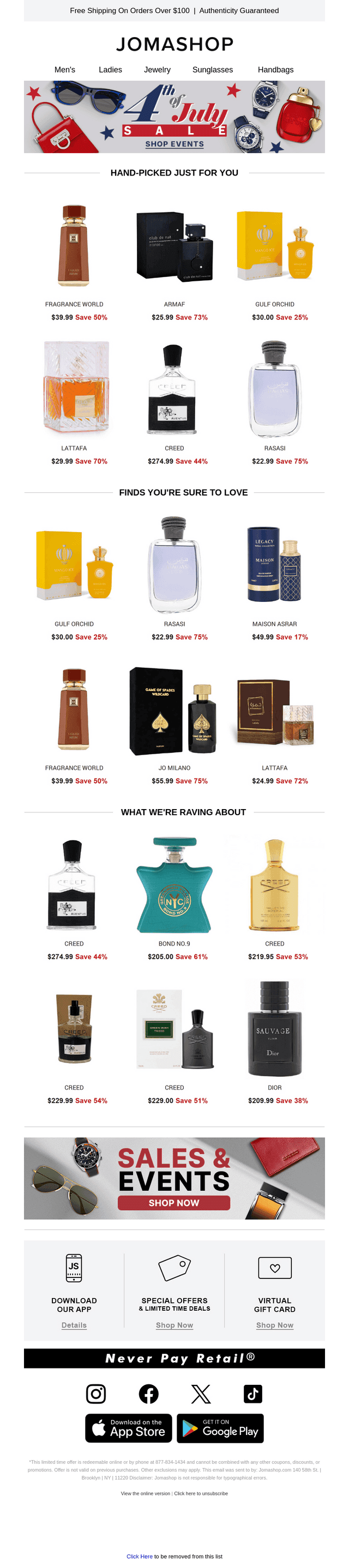 Jomashop email from Sun, Jul 6, 2025