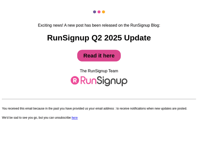 New Post! - RunSignup Q2 2025 Update