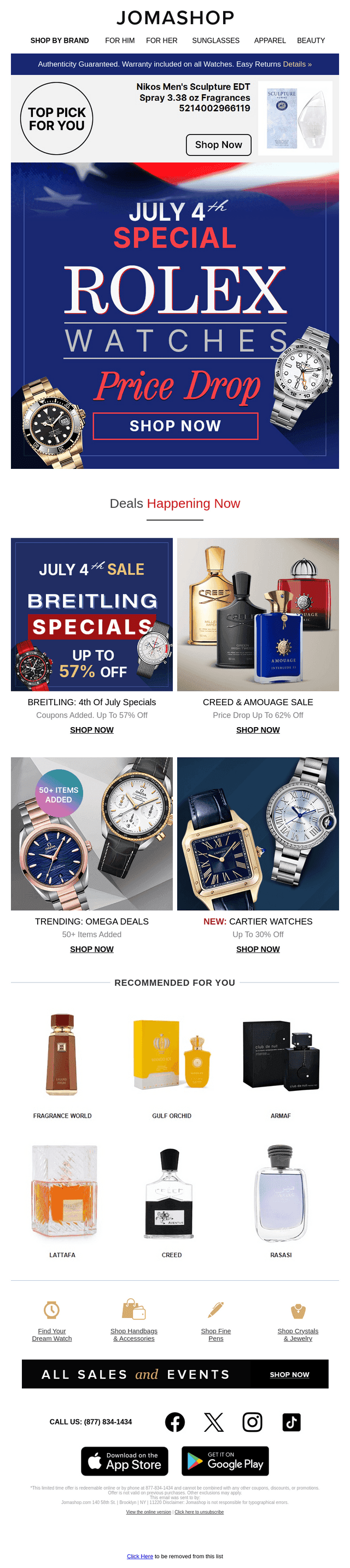 Jomashop email from Mon, Jul 7, 2025