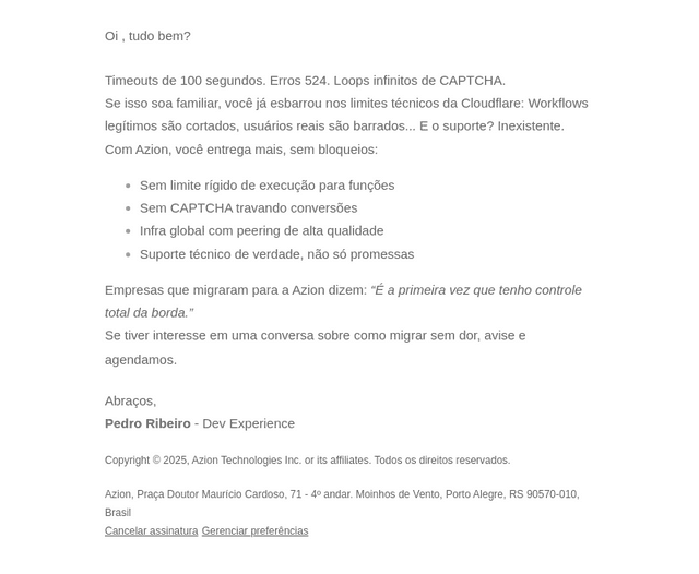 Cloudflare trava suas conexões? Azion resolve.