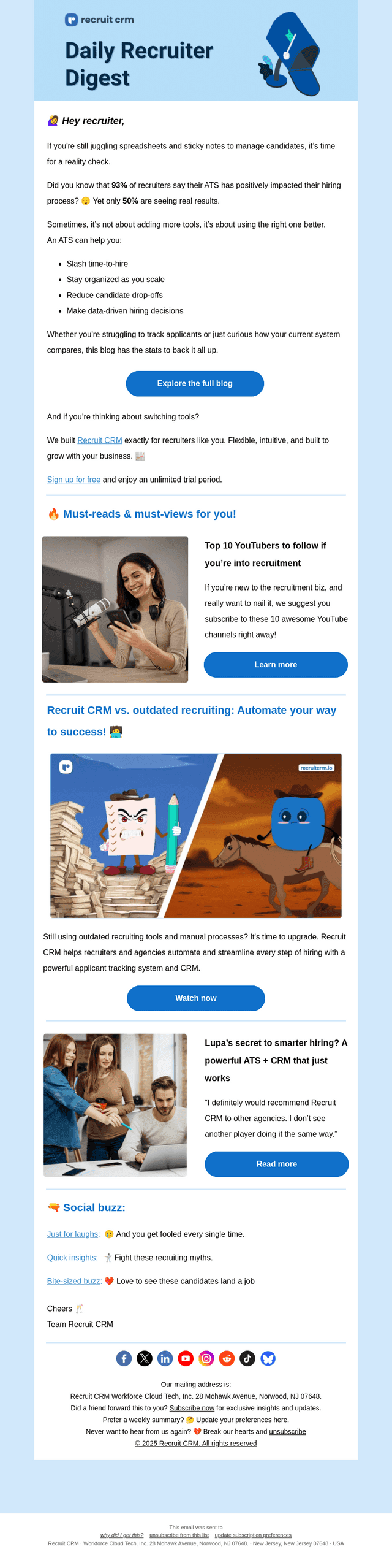 Recruit CRM email from Wed, Jul 9, 2025