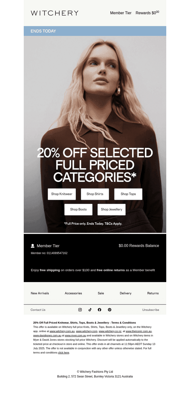 Ends Today: 20% Off Selected Full Priced Categories