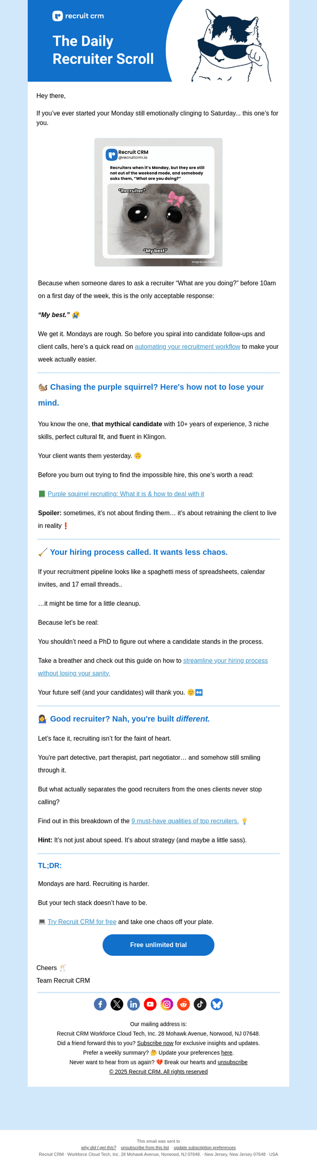 Recruit CRM email from Mon, Jul 14, 2025