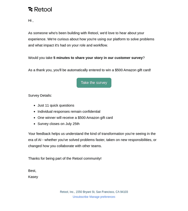 Retool email from Wed, Jul 16, 2025