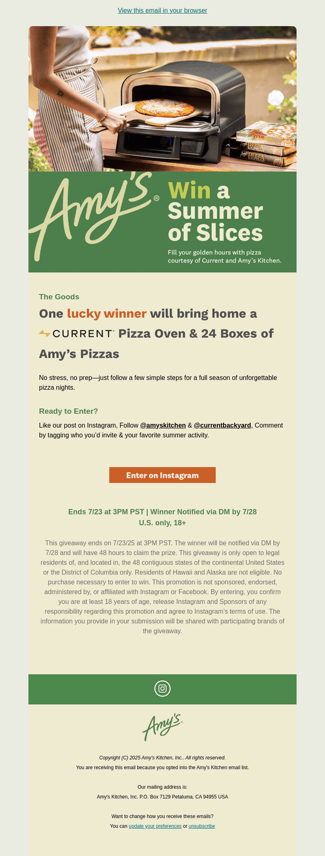 Amy's Kitchen email from Thu, Jul 17, 2025