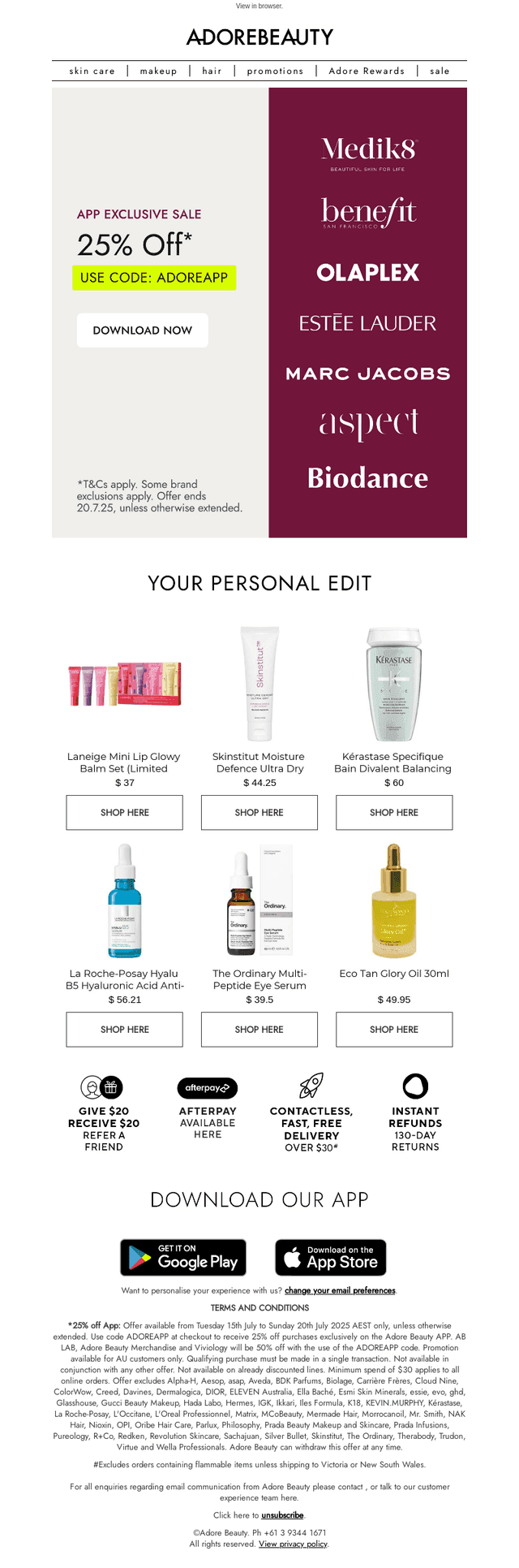 Adore Beauty email from Thu, Jul 17, 2025