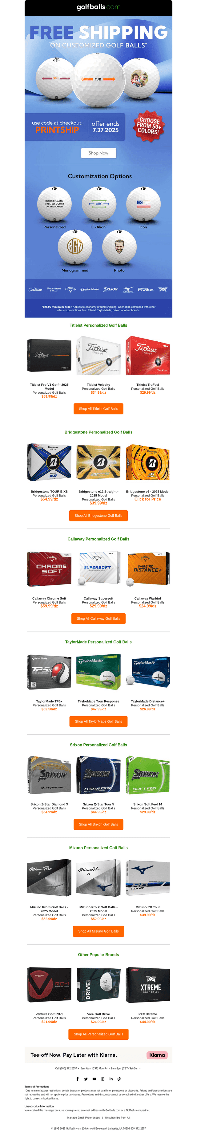 Golfballs email from Sun, Jul 20, 2025