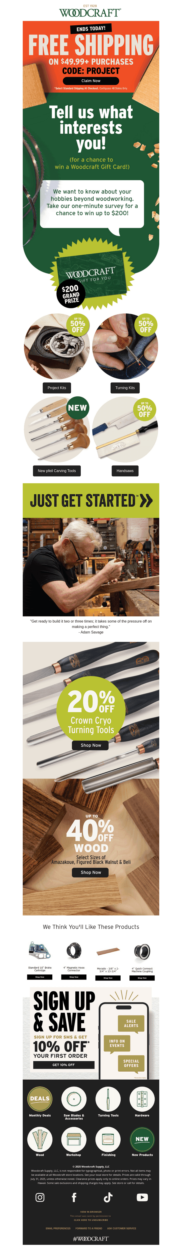Woodcraft email from Mon, Jul 21, 2025