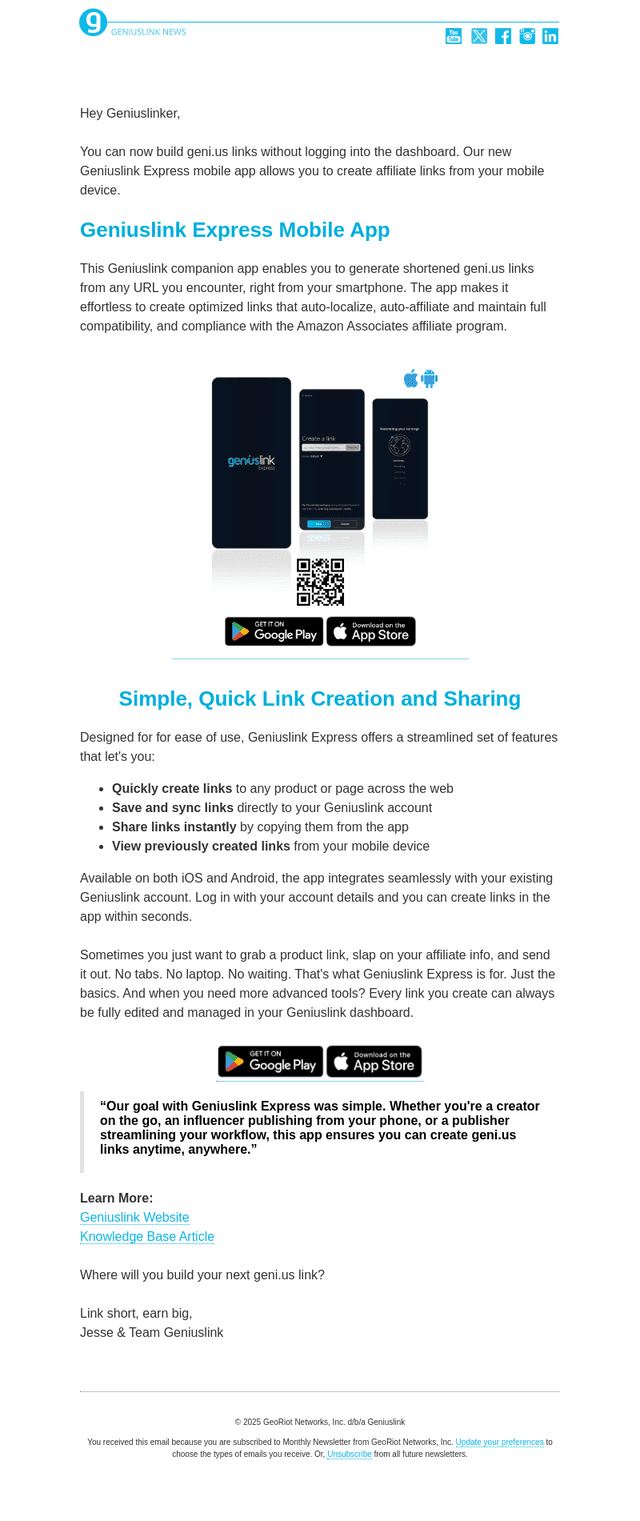 Geniuslink email from Mon, Jul 21, 2025