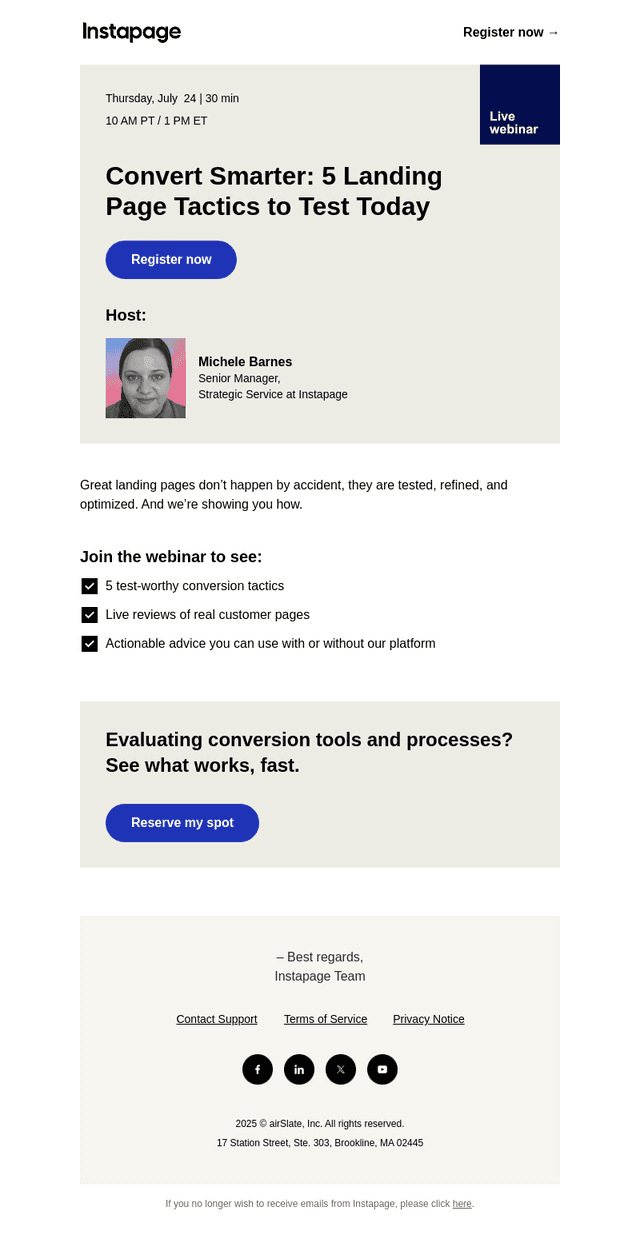 Instapage email from Tue, Jul 22, 2025