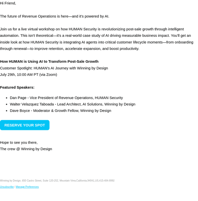 Winning by Design email from Tue, Jul 22, 2025