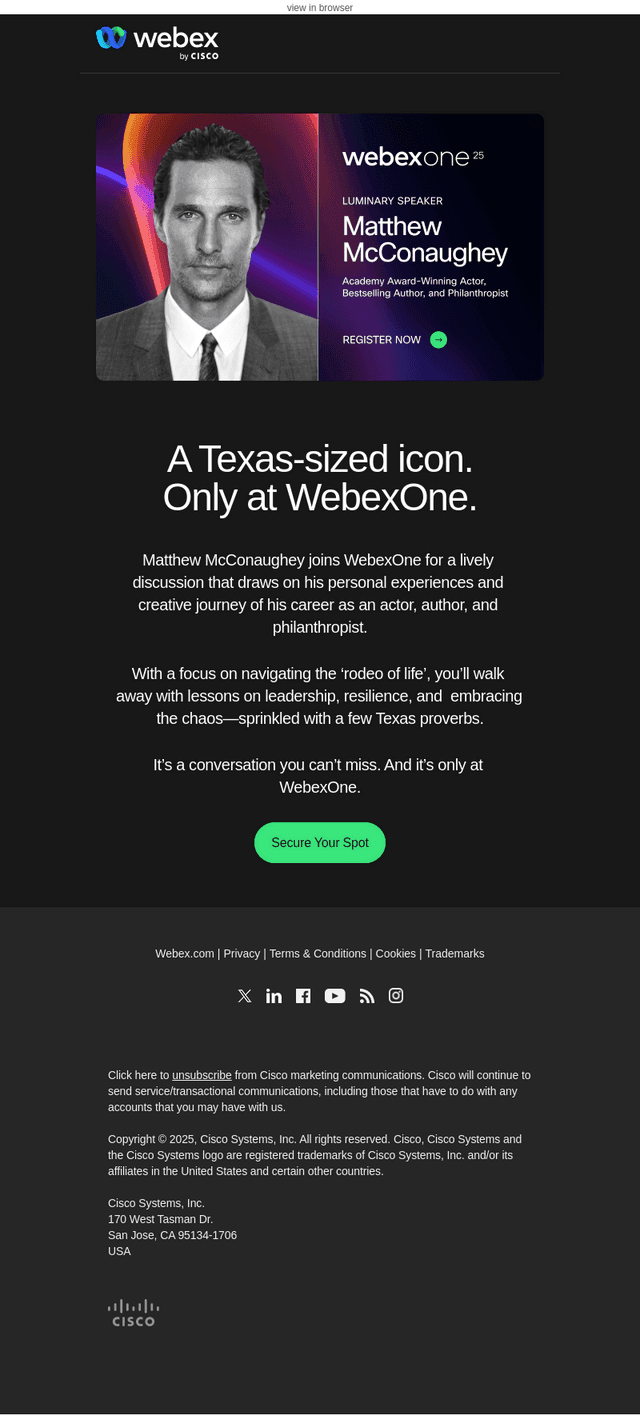 Matthew McConaughey joins WebexOne!