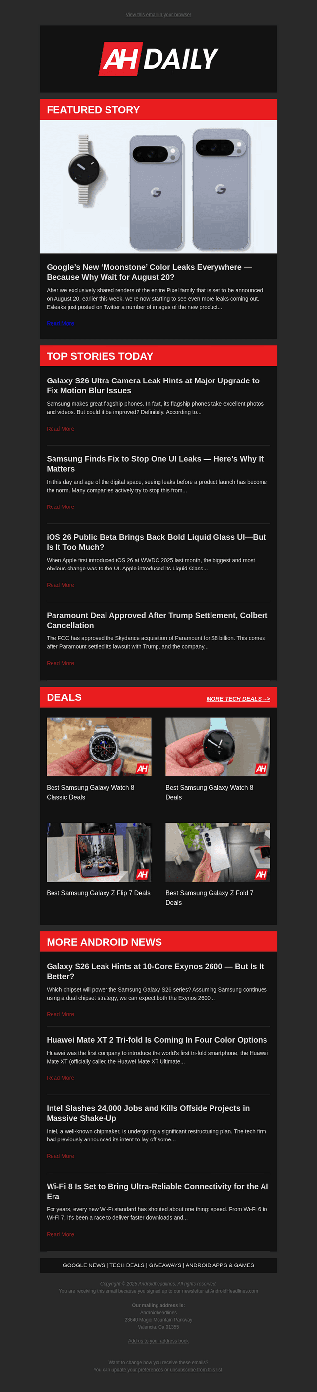 Android Headlines email from Fri, Jul 25, 2025