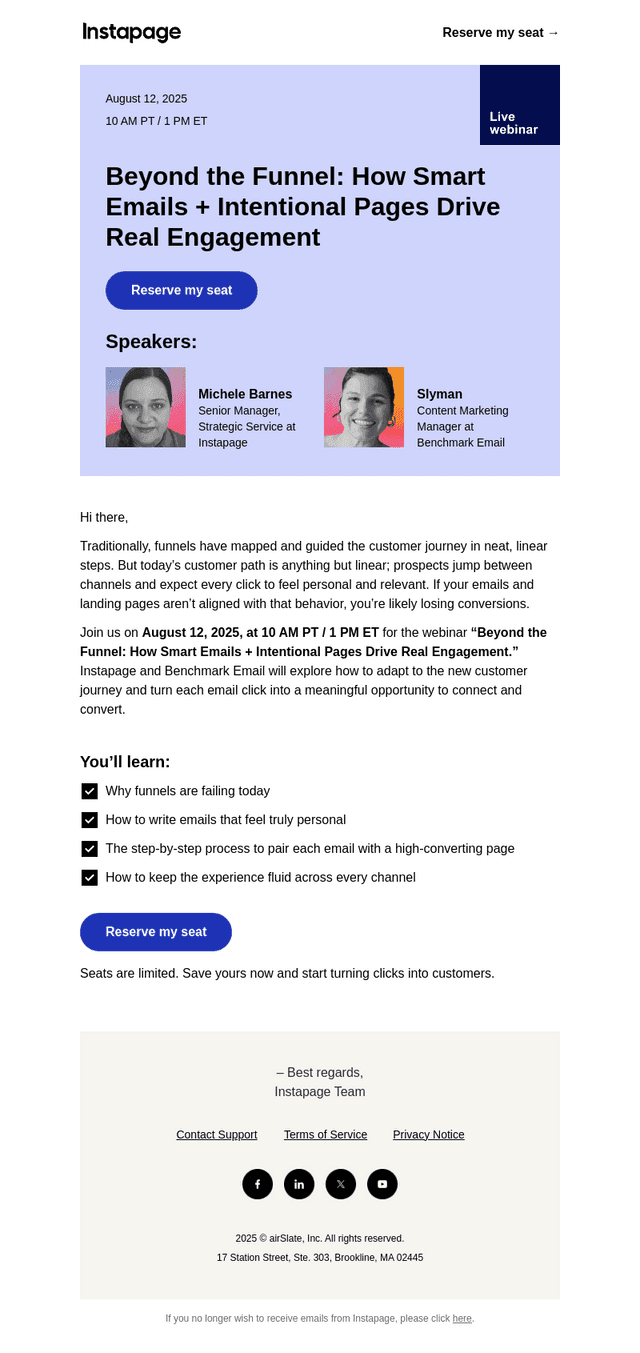 Instapage email from Mon, Aug 4, 2025