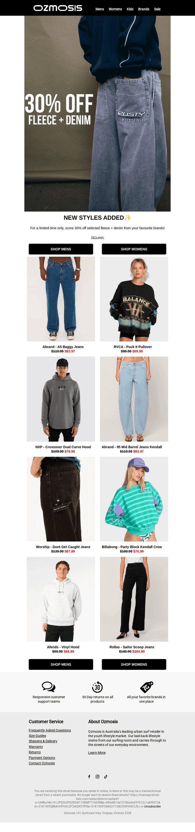 30% Off Fleece + Denim