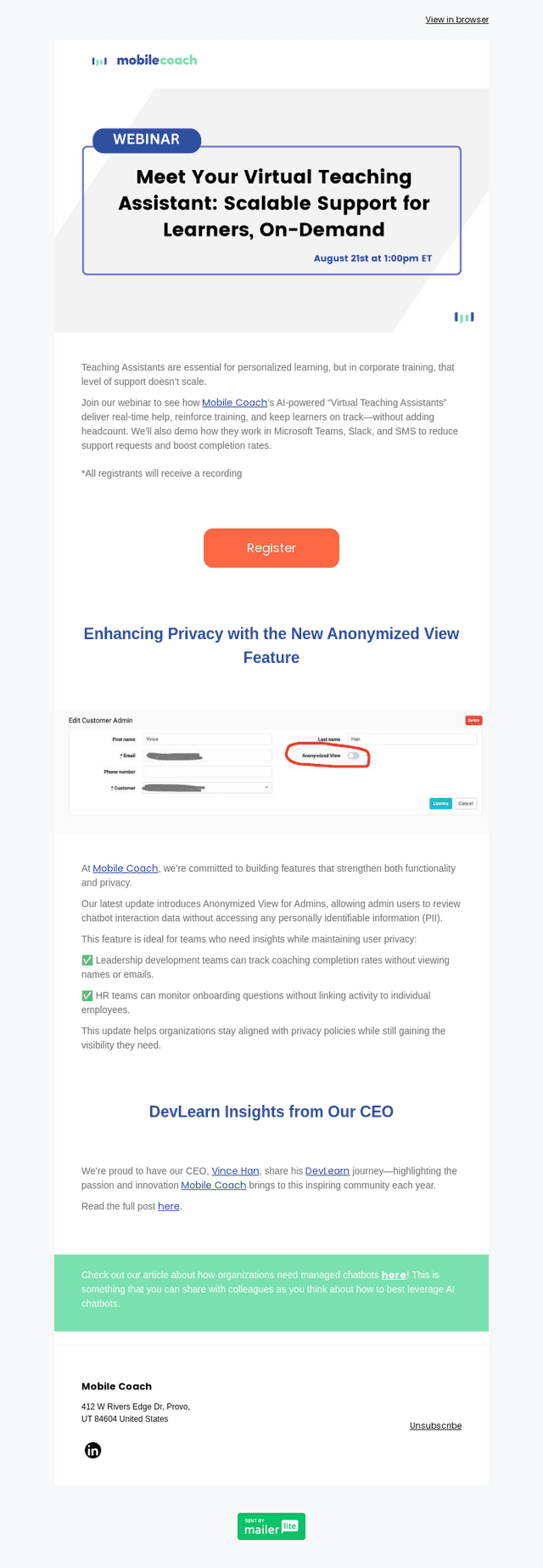 Meet Your Virtual Teaching Assistant + New Privacy Feature & DevLearn Insights