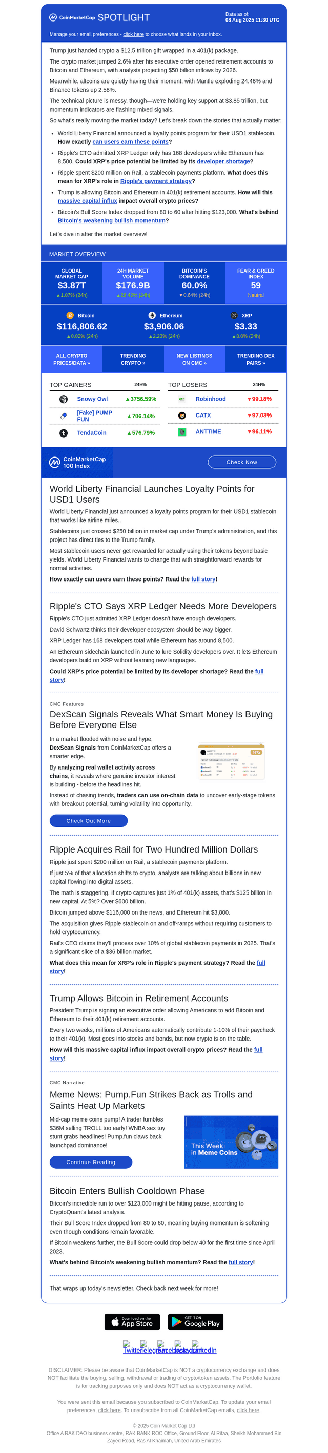 CoinMarketCap email from Fri, Aug 8, 2025