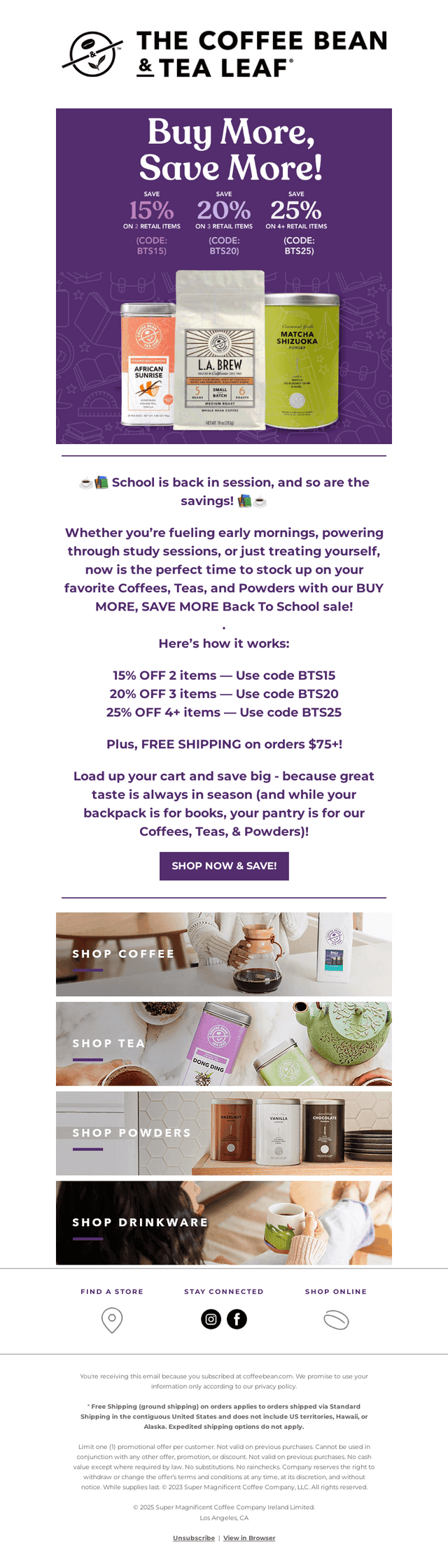 The Coffee Bean & Tea Leaf email from Fri, Aug 8, 2025