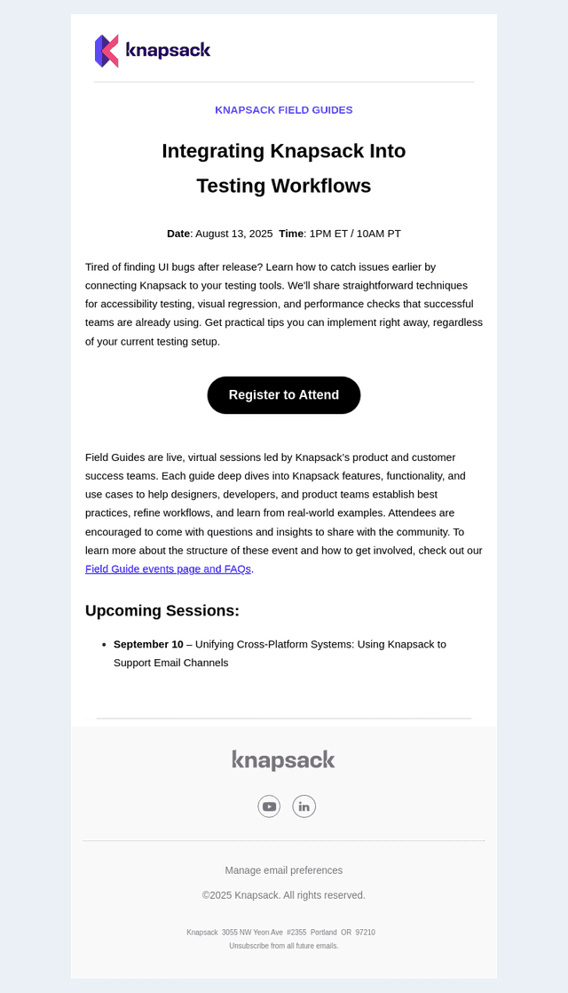 Knapsack email from Mon, Aug 11, 2025