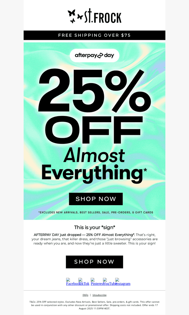 AFTERPAY DAY | 25% OFF Almost Everything!*