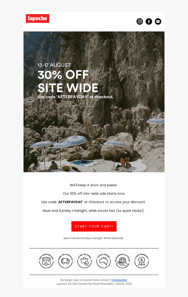 30% off site wide starts NOW!