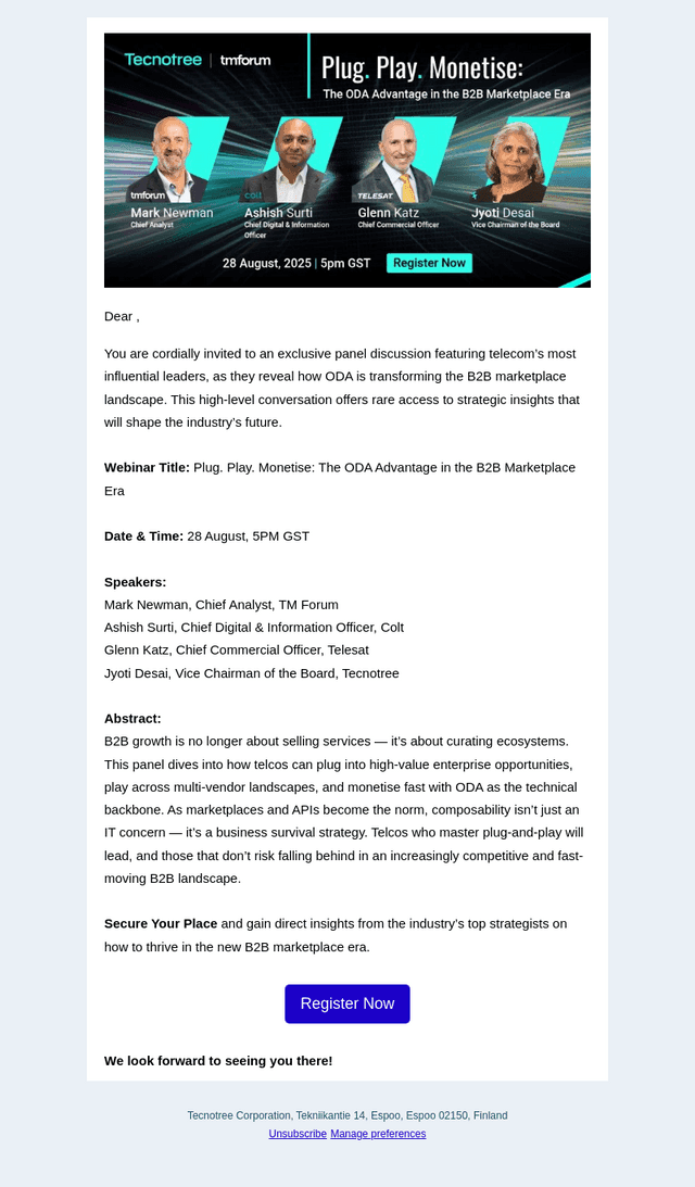 Tecnotree email from Wed, Aug 13, 2025