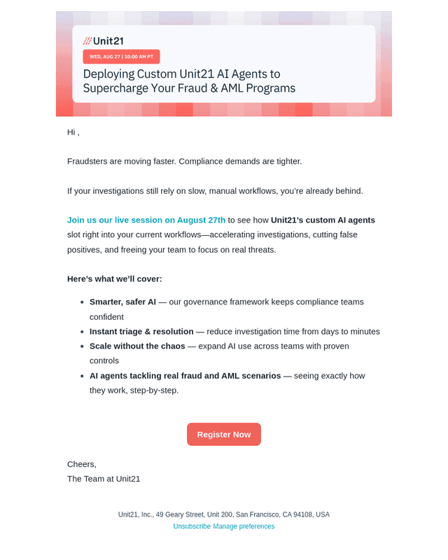 🚨 Live Webinar: Deploy AI Agents to Transform Fraud & AML