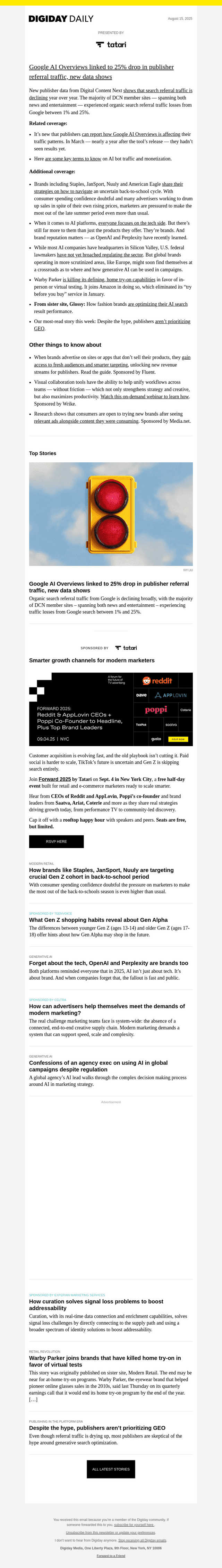 Digiday email from Fri, Aug 15, 2025