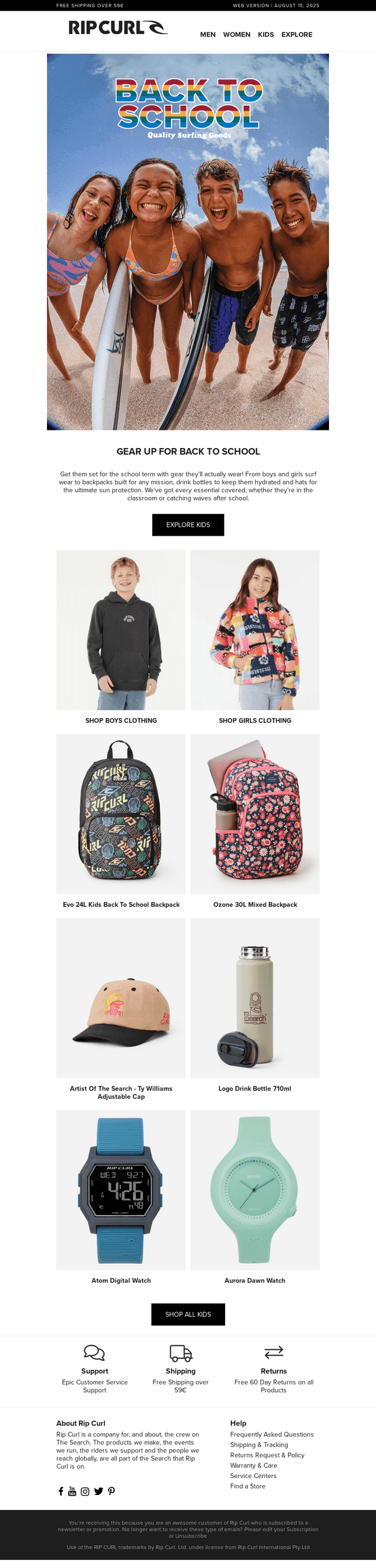 Rip Curl email from Fri, Aug 15, 2025