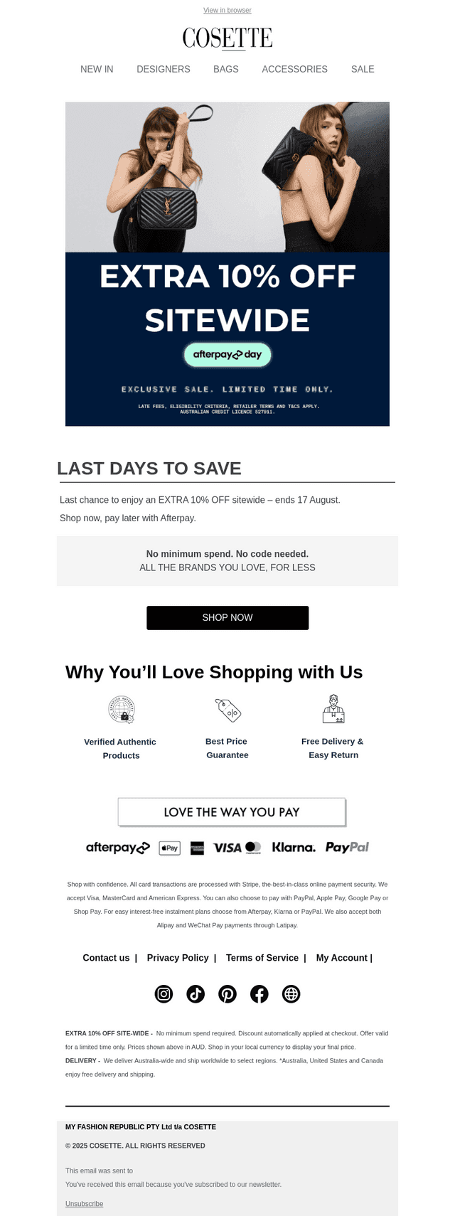 Last Days: Take an EXTRA 10% OFF Sitewide - Ends August 17